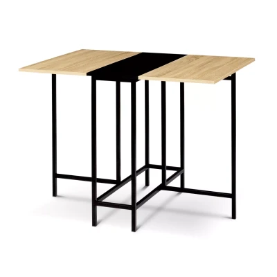 Image de Table console pliable EDI 2 4 personnes façon hêtre et noir design industriel