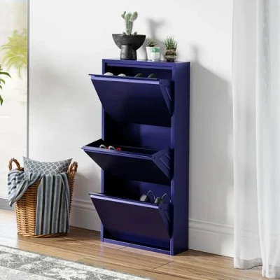 Afbeelding van Schoenenkast Sokndal 3 kleppen middernachtblauw 104x50x15 cm [en.casa]