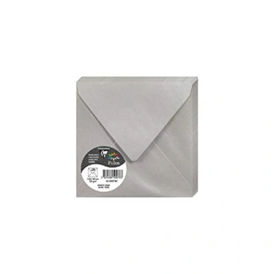 Afbeelding van Clairefontaine 50078C verpakking met 20 enveloppen, vierkant, 14 x cm, 120 g/m², zilverkleurig, voor het uitnodigen van evenementen en overeenstemming, serie stuifmeel, glad premium papier