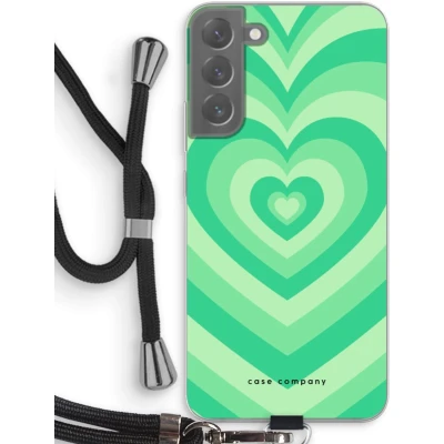 Afbeelding van Case Company® hoesje met Koord geschikt voor Samsung Galaxy S22 Plus Hart Groen Telefoonhoesje Zwart Bescherming aan alle Kanten en Over de Schermrand