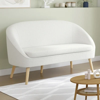 Image de Canapé banquette en tissu bouclette blanc SONIA IDMarket