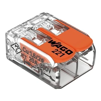 Image de WAGO Lot de 16 bornes connexion 221 412 2 pôles, jusqu&#039;à 4 mm², connecteur câble compact avec levier pour tous les types conducteurs dans le monde entier, sécurité d&#039;utilisation confirmée