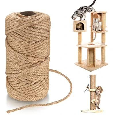 Afbeelding van jute touw, natuurlijk 6 mm x 50 m, henneptouw, tuintouw voor decoratie, knutselen, tuinieren