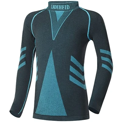 Afbeelding van Ladeheid Kinderen Thermoshirt Thermo ondergoed Jongen Meisje Thermokleding Longsleeve Zwart/Turquoise 158 164 LA LA40 KIDS Top