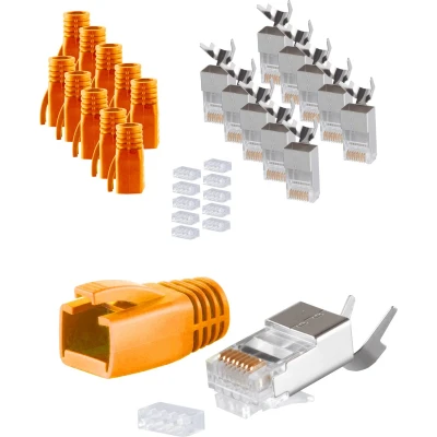 Afbeelding van RJ45 krimp connectoren (STP) voor CAT6/6a/7/7a netwerkkabel (vast/flexibel) 10 stuks (3 delig) / oranje