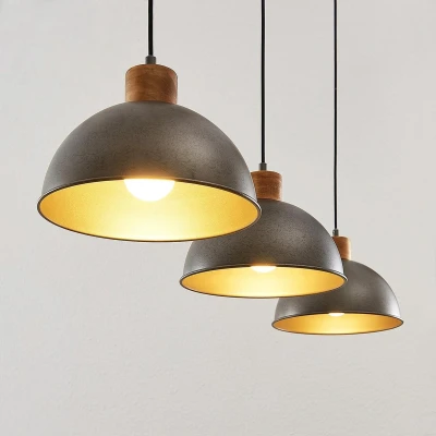 Afbeelding van Lindby hanglamp 3lichts Ijzer, hout E27 metallic groen, licht