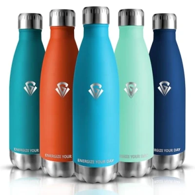 Image de Grsta Gourde en acier inoxydable 500 ml Double paroi isolée sous vide Sans BPA Durable et résistante aux rayures Pour le sport, la gym, l&#039;école
