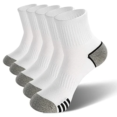 Afbeelding van Josnown Warme herensokken, 5 paar dikke thermische wintersokken met zachte badstof zool, voor wandelen, hardlopen, schaatsen, maat 37 44, Wit en grijs hardloopsokken