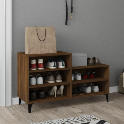 Afbeelding van Schoenenkast 102x36x60 cm bewerkt hout bruin eikenkleur