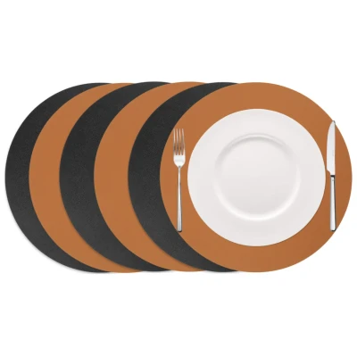 Afbeelding van Cookinglife Placemats Vegan leer Cognac / Zwart dubbelzijdig ø 38 cm 6 Stuks