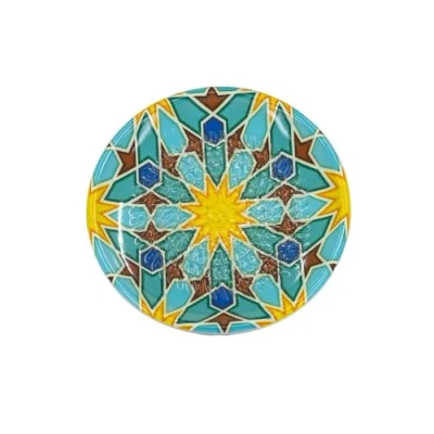 Afbeelding van Kaladia Keramische rasp/schaafbord van keramiek, ideaal voor gember, Parmezaanse kaas, enz., turquoise met gele sterren, diameter 12 cm, handgemaakt en handbeschilderd