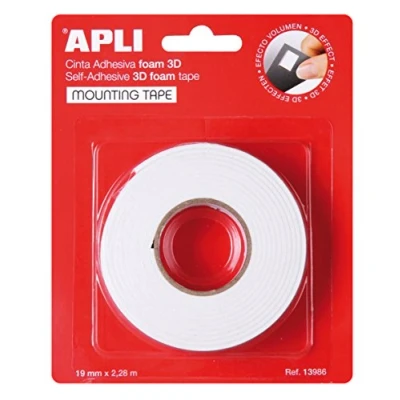 Afbeelding van APLI 13986 Dubbelzijdig schuimtape, 19 mm x 2,28 m, wit