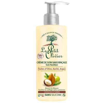Image de LE PETIT OLIVIER Crème Soin Nutrition Sans Rinçage Huiles D&#039;Olive, Karité &amp; Argan Démêle, Nourrit Répare Cheveux Secs Abîmés Silicone, Sulfate Fabriqué en France 200ml