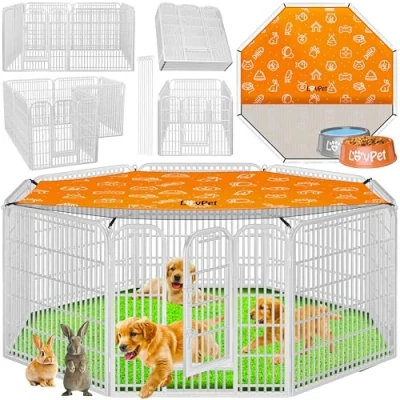 Afbeelding van LOVPET® Puppyren hondenren met deur en weerbestendige Kooi Puppy Ren voor huisdieren, honden, kat, puppy, konijn, cavia Puppykennel hondenbench XXL (met canvas hoes)