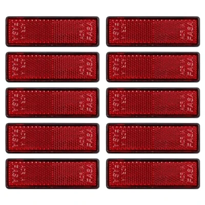 Afbeelding van Yinaolan 10 x rechthoekige reflectoren, rode stickers, ADR goedkeuring, reflectoren om op te plakken voor aanhangers, caravans, vrachtwagens, vrachtwagens of landbouwmachines