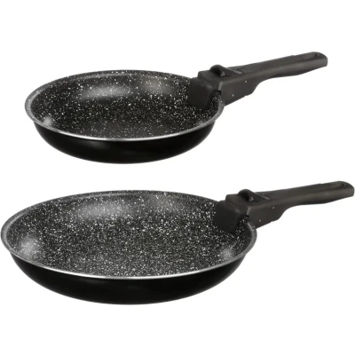 Afbeelding van 5Five Koekenpannen set 2x stuks Alle warmtebronnen Zwart Dia 20 en 26 cm los handvat camping