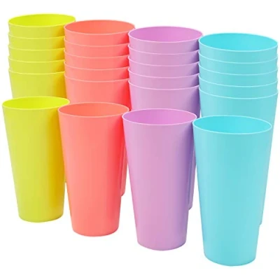 Afbeelding van Belle Vous Gekleurde Plastic Bekers (24 Pak) 600ml Herbruikbare Drinkbekers in 4 Kleuren Hard Drinkwaren Voor Feesten, Camping, BBQ’s, Picknicks &amp; Strand Vaatwasser Veilig en BPA Vrij