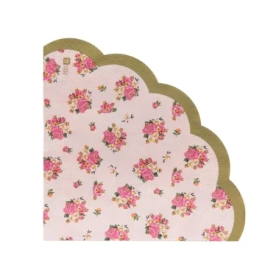 Afbeelding van Talking Tables Truly Scrumptious papieren servetten met bloemenpatroon en geschulpte rand voor feestelijke snack, bruiloft verjaardagsfeest, roze (20 stuks)