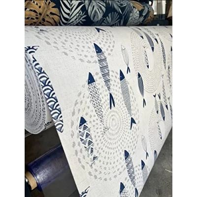 Afbeelding van KGS Bulgom tafelkleed, bedrukt met vissen, per meter, 140 x 250 cm