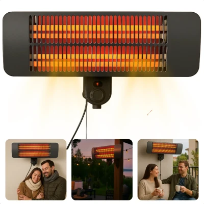 Afbeelding van Cheqo Terrasverwarmer Wandmodel Infrarood Verwarming Buiten Elektrische Patio Heater 2000W Quartz Verwarmingsbuis 3 Warmtestanden Spatwater