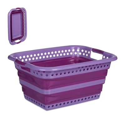 Afbeelding van Relaxdays wasmand wasgoedmand heupwasmand opvouwbaar 35 liter handvatten