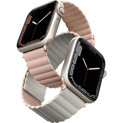 Afbeelding van Uniq Revix dubbelzijdig bandje voor de Apple Watch Series 1 t/m 9 / SE (38/40/41 mm) 10 (42 Blush Pink Beige