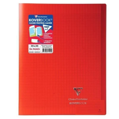 Afbeelding van CLAIREFONTAINE notitieboek met KOVERBOOK steken 24 x 32 96 pagina&#039;s Seyes doorzichtige Polypro omslag rood