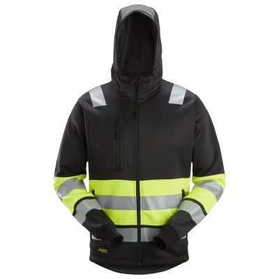 Afbeelding van Snickers 8038 High Vis Klasse 1, Hoodie met Rits Zwart/High Visibility Geel