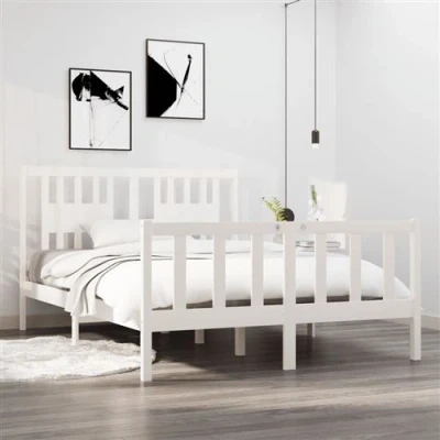 Afbeelding van vidaXL Bedframe massief hout wit 135x190 cm