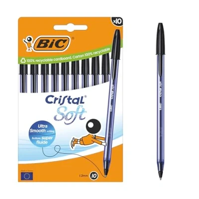 Afbeelding van BIC Cristal Soft Balpen, medium punt (1,2 mm) met Easy Glide inkt, zwart, 10 stuks