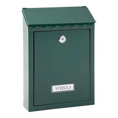 Afbeelding van ARREGUI Civic E5723 C brievenbus voor buiten, staal, maat S (DIN A5 post), kleine wandbrievenbus met achterste opening en brievenverzamelaar, eenvoudig te installeren, groen