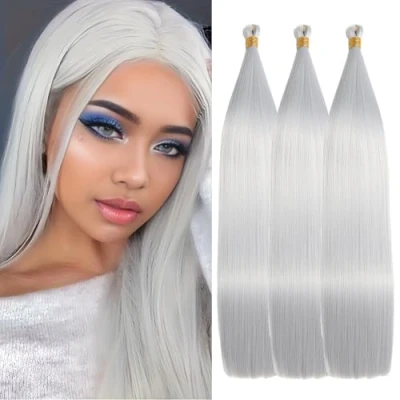 Afbeelding van Locescsoc Silky Straight Braiding Hair 3 verpakkingen vlechten haar voorgerekt synthetisch recht gehaakte voor vrouwen (grijs #, 71 cm, stuks)