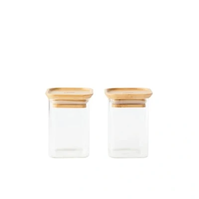 Afbeelding van Pebbly Vershouddoos Vierkant 240 ml met Bamboe Deksel Set van 2 Stuks Borosilicaatglas Transparant