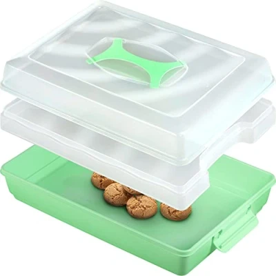 Afbeelding van KADAX Taartdoos met deksel, 43 x 30 12,5 cm, kunststof, transportbox, handvat, voor muffins, rechthoekig, mint