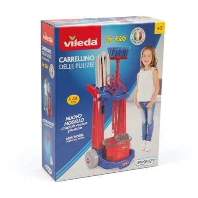 Afbeelding van Vileda, GIOCHI PREZIOSI, VLE02 Huishoudwagen, 5 delig, trolley, bezem, emmer, franje en mepper reproductie, producten van het merk speelgoed voor kinderen vanaf 3 jaar,