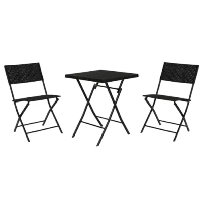 Afbeelding van Tafel met twee stoelen Home ESPRIT Zwart Staal Synthetische rotan 58 x 71,5 cm