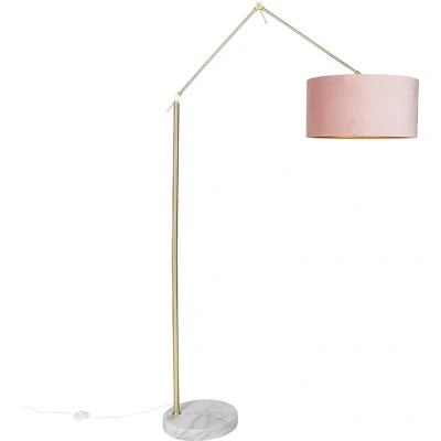 Afbeelding van QAZQA Moderne vloerlamp goud velours kap roze 50 cm Editor