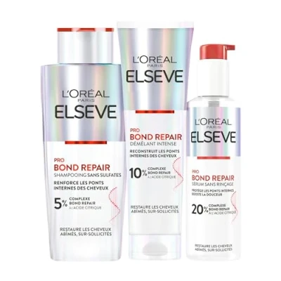 Afbeelding van L&#039;Oréal Paris Beschermende haarroutine voor beschadigd en overbelast haar Shampoo + ontwarring serum zonder uitspoelen Citroenzuurcomplex Elseve Pro Bond Repair 3 producten