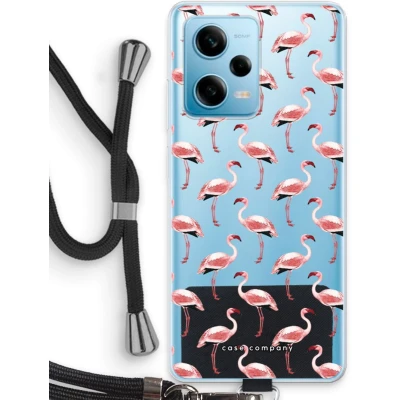 Afbeelding van Case Company® hoesje met Koord geschikt voor Xiaomi Redmi Note 12 Pro 5G Flamingo Telefoonhoesje Zwart Bescherming aan alle Kanten en Over de Schermrand