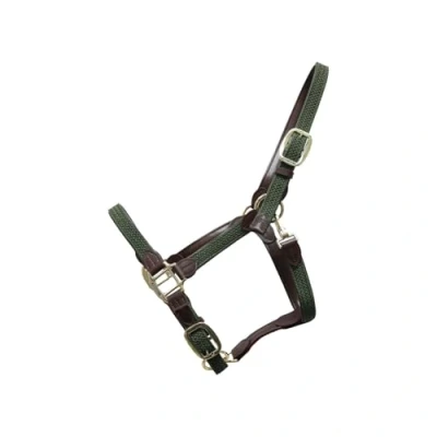 Afbeelding van Kentucky Horsewear Gevlochten Nylon Halster FULL Olijfgroen Vegan Leder