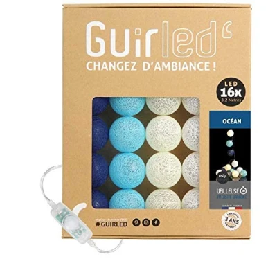 Afbeelding van GuirLED Lichtketting met bolletjes van katoen, USB, 2 uur nachtlampje voor baby&#039;s, incl. A dubbele USB adapter, 3 intensiteiten, 16 bolletjes, 1,6 m, Arlequin