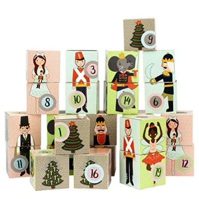 Afbeelding van Papierdrachen Adventskalender om zelf te vullen, 24 kleurrijke kartonnen dozen neer zetten en dozen, Kerstmis 2020