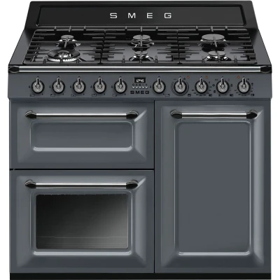 Afbeelding van Smeg Tr103gr Fornuis 100 X 60 90 6 Branders Gas 2 Ovens Multifunctie + 1 Grill Oven Energieklasse A Leigrijs