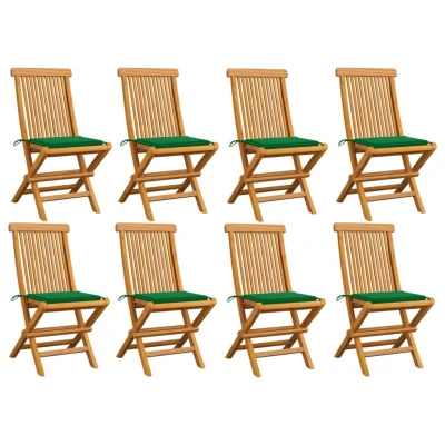 Afbeelding van Tuinstoelen 8 st met groene kussens massief teakhout