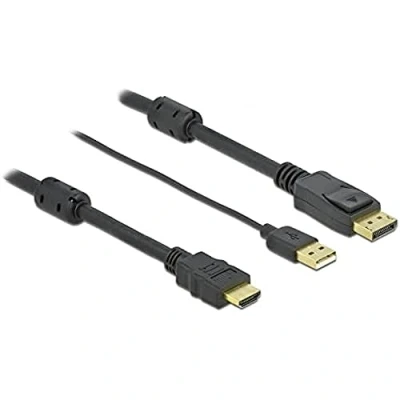 Afbeelding van Premium HDMI naar DisplayPort actieve kabel 1.4 / DP 1.2 (4K 30Hz) voeding via USB A zwart 2 meter