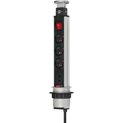 Afbeelding van Tower Power stekkerdoos met USB 3 voudig 2m H05VV F 3G1,5 schakelaar *BE/FR*