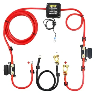 Image de VEVOR Kit de Relais Sensible à la Tension 12 V 140 A d&#039;Isolateur Batterie Double, Charge Divisé Universel étanche avec Cable 5 m pour VTT UTV Camions Camping