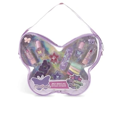Afbeelding van MARTINELIA Shimmer Wings Butterfly Bag Make upset voor kinderen in vlinderzakje met glitternagellak, lipgloss, haaraccessoires en kleurrijke scrunchies,, Kleurrijk, up tas