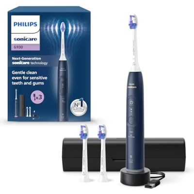 Afbeelding van Philips Sonicare 6100 Series Elektrische tandenborstel Blauw Gevoelige tanden 3 Opzetborstels HX7403/01