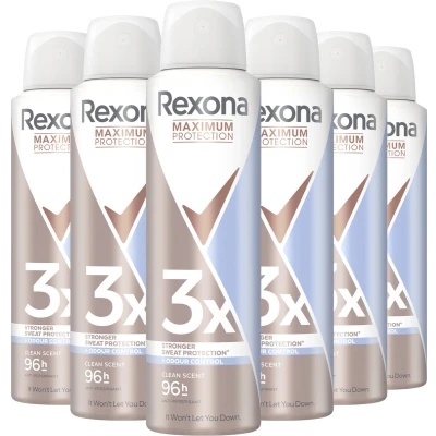 Afbeelding van Rexona Women Maximum Protection anti transpirant Spray Clean Scent 3x meer bescherming dan onze reguliere deodorant 6 x 150 ml